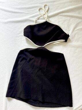 NWOT Black Halter Mini Cutout Dress with White Trim | Zara Bodycon Party Dress